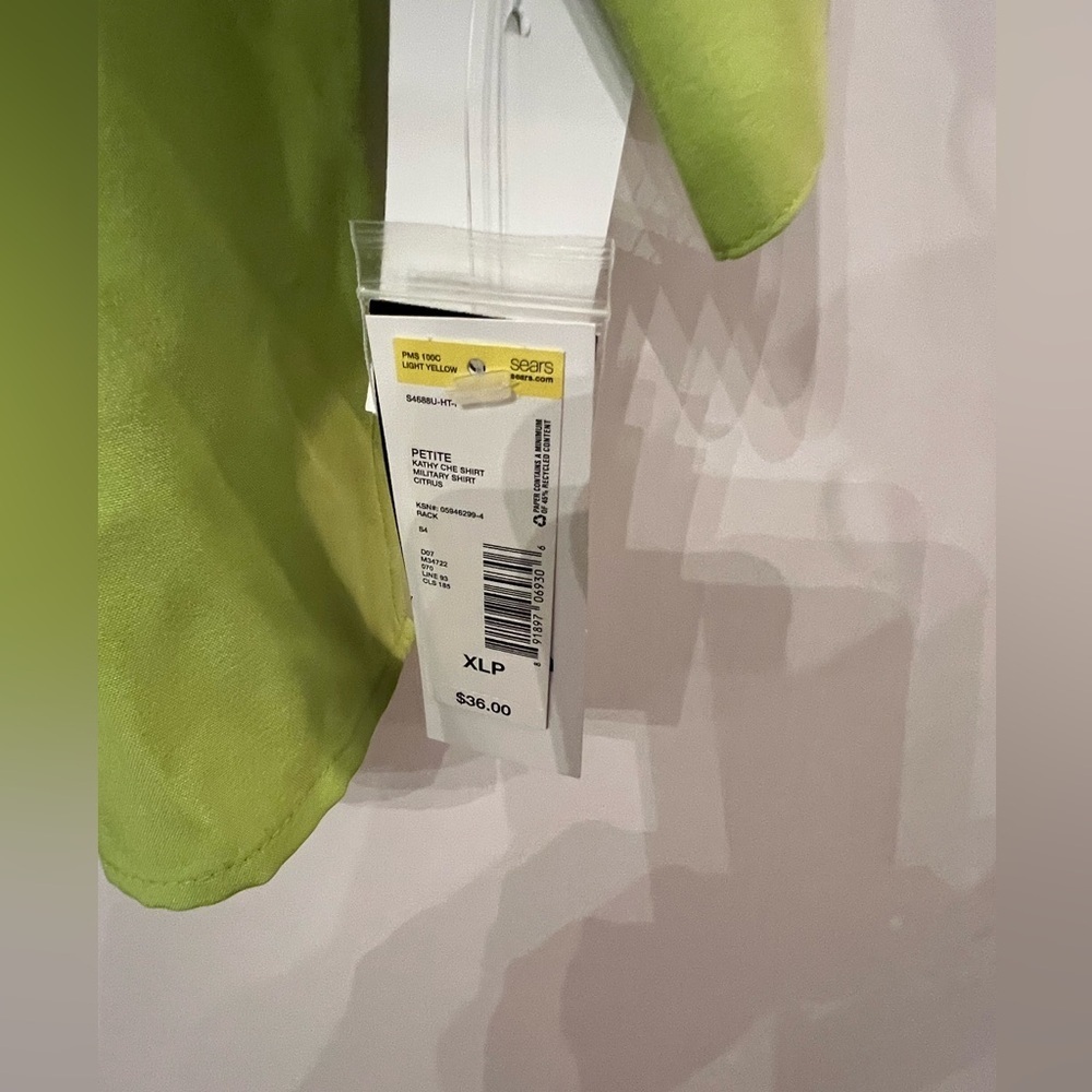 KATHY CHE NEW YORK STRETCH MILITARY SHIRT  COLOR IS CITRUS. SIZE PXL. NWT - Picture 6 of 8